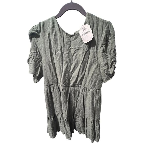 Altar'd State Dresses & Skirts - Altar'd State Frankie Sage Textured Babydoll Mini Dress‎ Puff Sleeve